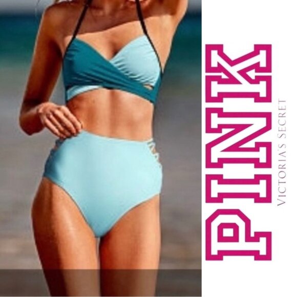 Victoria's Secret PINK | Blue High-Waist Strappy Bikini Bottoms | Size Small - Picture 1 of 12